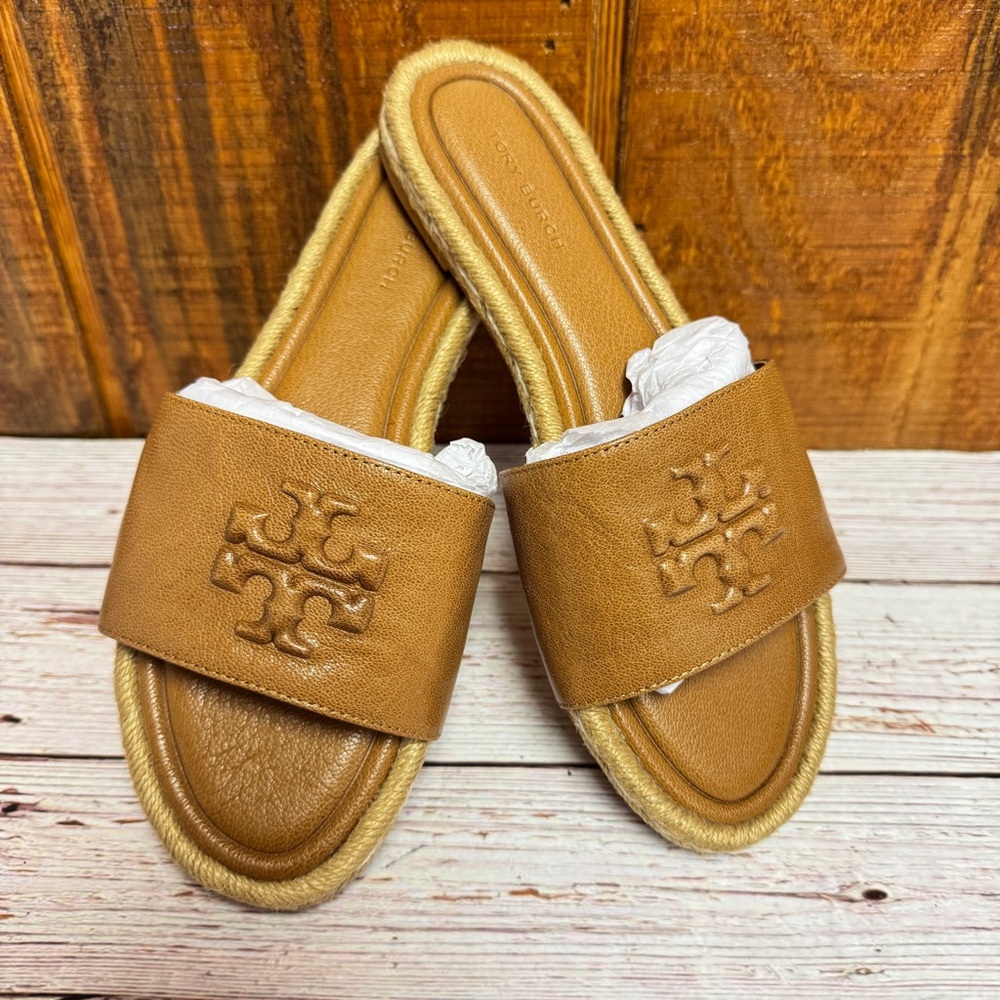 Tory Burch Everly Leather Espadrille Slide - Caramel - Picture 4 of 5
